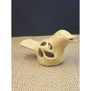 Handmade Ceramic‎ Bird Figurine Folk Art Pierced Pottery Signed Yellow Pop Decor